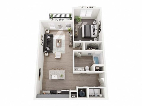 Floor plan for 1 bed, 1 bath, 831 sqft