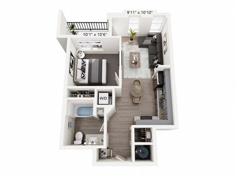 Floor plan for 1 bed, 1 bath, 552 sqft