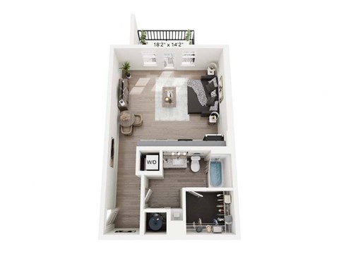 Floor plan for studio, 1 bath, 579 sqft