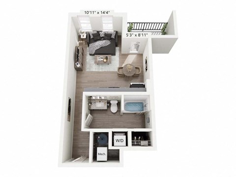Floor plan for studio, 1 bath, 472 sqft