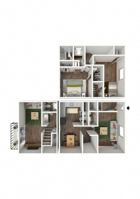 Floor plan for 2 beds, 1.5 baths, 1500 sqft