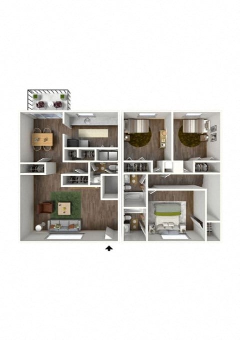 Floor plan for 3 beds, 2.5 baths, 1600 sqft