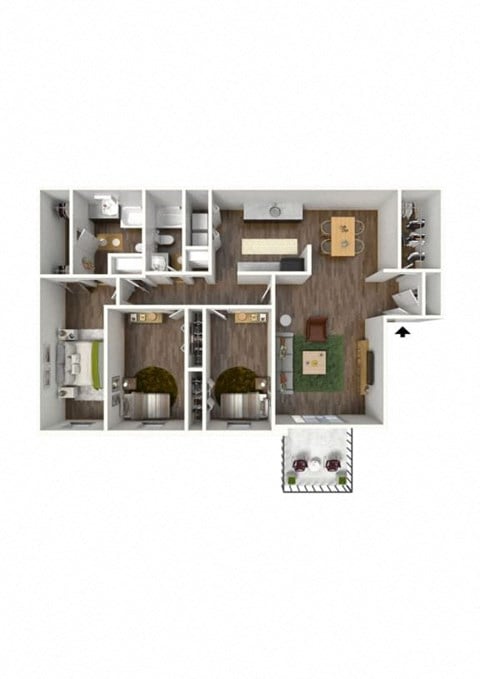 Floor plan for 3 beds, 2 baths, 1400 sqft