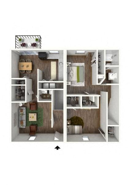 Floor plan for 2 beds, 1.5 baths, 1200 sqft