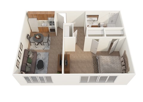 Floor plan for 1 bed, 1 bath, 437 sqft