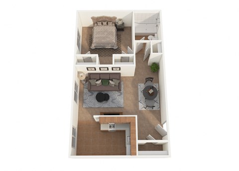 Floor plan for 1 bed, 1 bath, 608 sqft