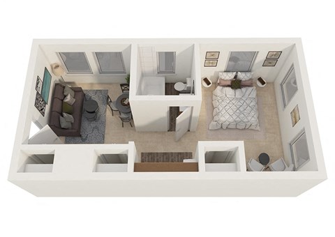Floor plan for 1 bed, 1 bath