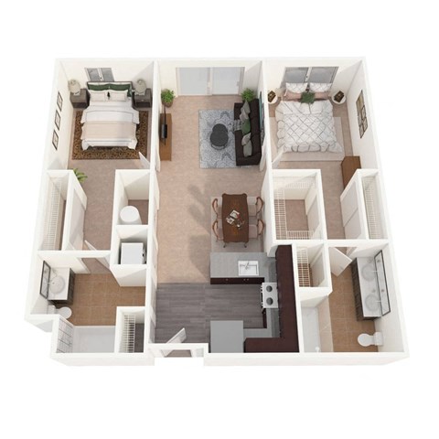 Floor plan for 2 beds, 2 baths, 1013 sqft