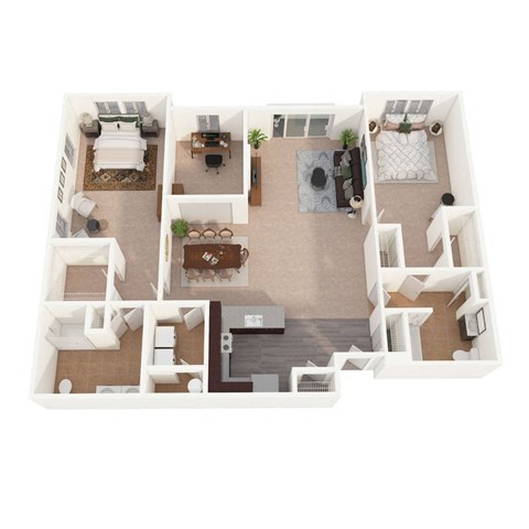 Floor plan for 2 beds, 2 baths, 1623 sqft