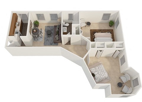 Floor plan for 2 beds, 1 bath