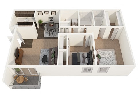 Floor plan for 2 beds, 2 baths, 840 sqft