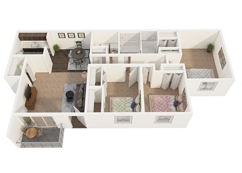 Floor plan for 3 beds, 2 baths, 1001 sqft