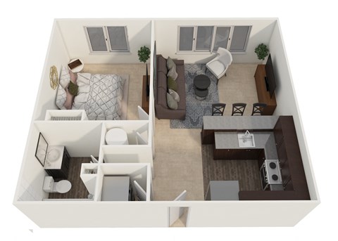 Floor plan for 1 bed, 1 bath, 655 sqft