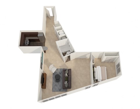Floor plan for 1 bed, 1 bath, 875 sqft