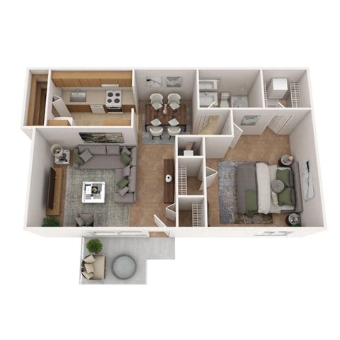 Floor plan for 1 bed, 1 bath, 867 sqft