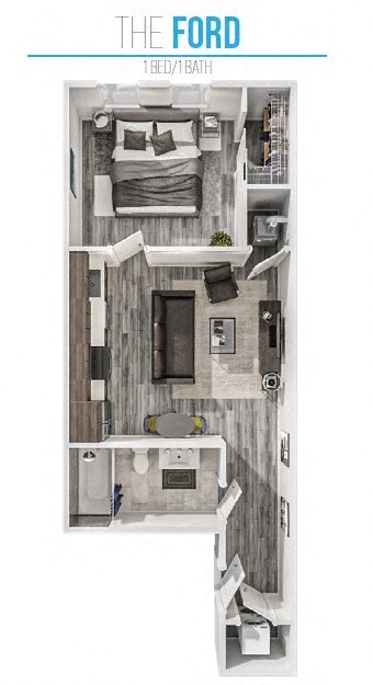 Floor plan for 1 bed, 1 bath