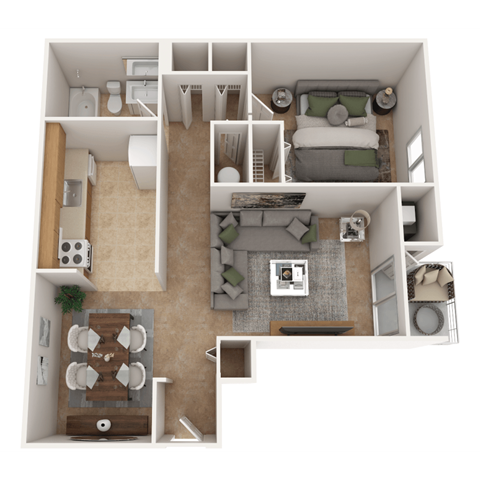 Floor plan for 1 bed, 1 bath, 607 sqft