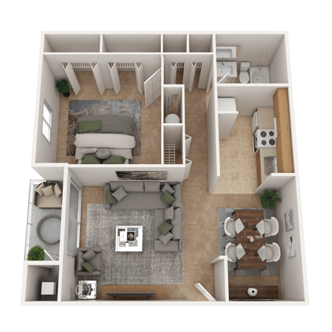 Floor plan for 1 bed, 1 bath, 822 sqft