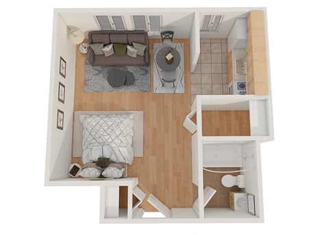 Floor plan for studio, 1 bath