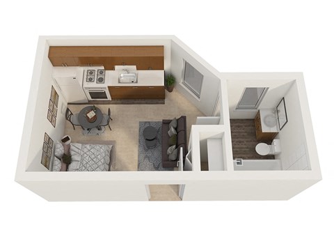 Floor plan for studio, 1 bath