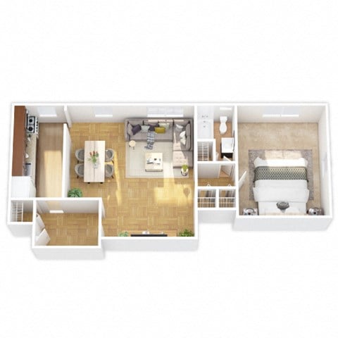 Floor plan for 1 bed, 1 bath, 870 sqft