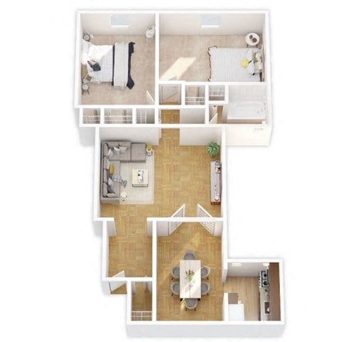 Floor plan for 2 beds, 1 bath, 1133 sqft