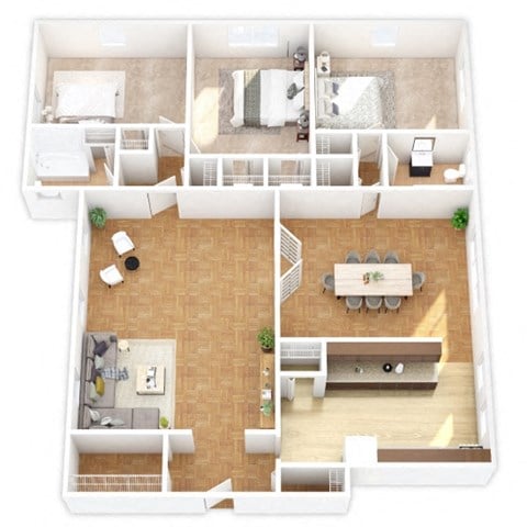 Floor plan for 3 beds, 2 baths, 1877 sqft