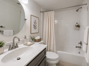 Wilmington apartment for rent - A bathroom with a white sink and a white toilet.