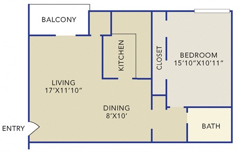 Floor plan for 1 bed, 1 bath, 860 sqft