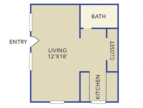Floor plan for studio, 1 bath, 400 sqft