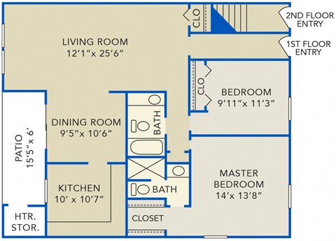 Floor plan for 2 beds, 2 baths, 1208 sqft