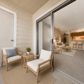 Tracy apartment for rent - A living room with a sofa, two chairs, and a potted plant.