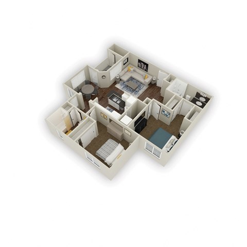 Floor plan for 2 beds, 2 baths, 1035 sqft