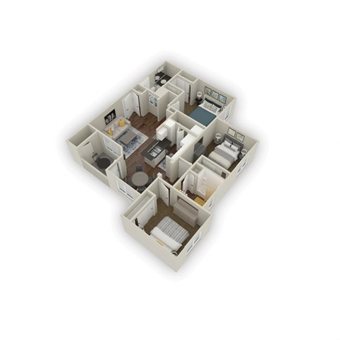 Floor plan for 3 beds, 2 baths, 1275 sqft