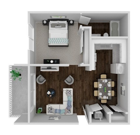 Floor plan for 1 bed, 1 bath, 598 sqft