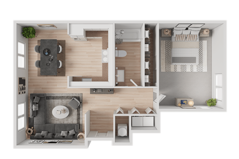 Floor plan for 1 bed, 1 bath, 716 sqft