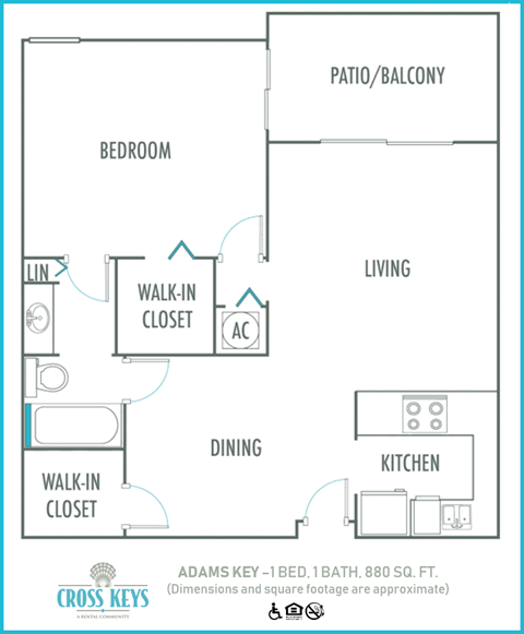 Floor plan for 1 bed, 1 bath