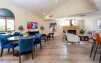 Large community room with fireplace