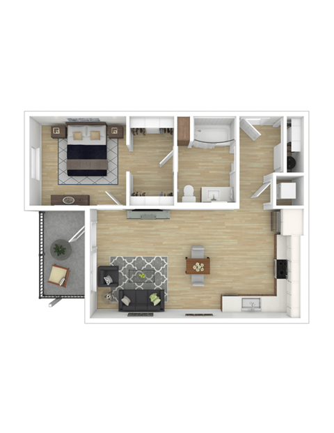 Floor plan for 1 bed, 1 bath, 718 sqft