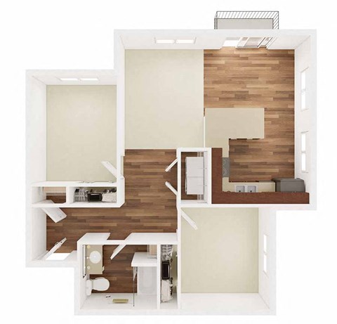 Floor plan for 2 beds, 1 bath, 974 sqft