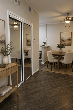 Georgetown apartment for rent - A modern dining room with a wooden floor and a glass door leading to another room at GEORGETOWN PARK, Georgetown