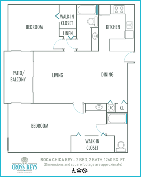 Floor plan for 2 beds, 2 baths, 1119 sqft