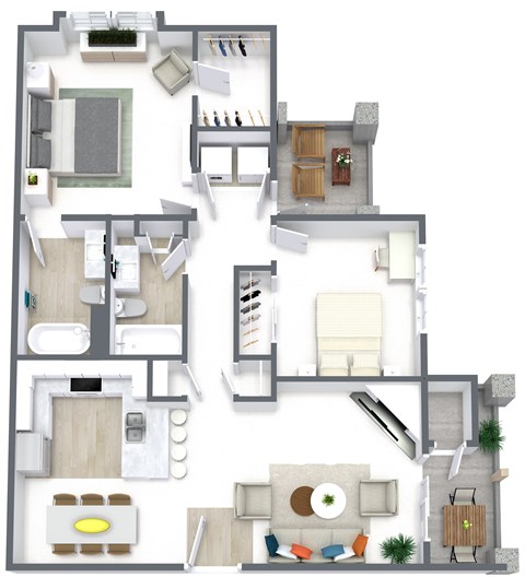 Floor plan for 2 beds, 2 baths, 1122 sqft