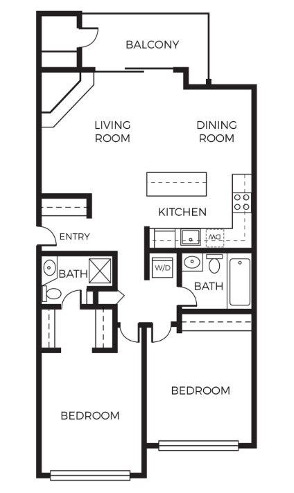 Floor plan for 2 beds, 2 baths