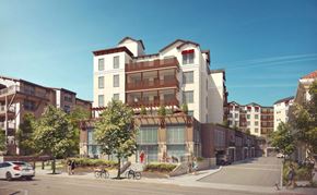 Redwood City apartment for rent - Rendering of community building from the street