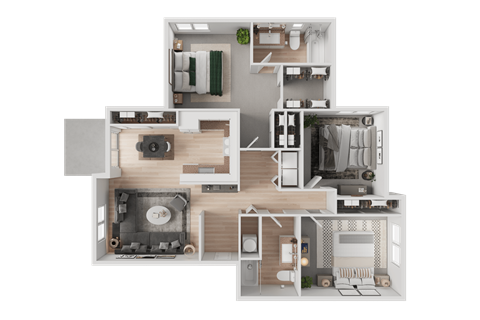 Floor plan for 3 beds, 2 baths, 1251 sqft