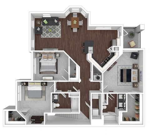 Floor plan for 3 beds, 2 baths, 1477 sqft