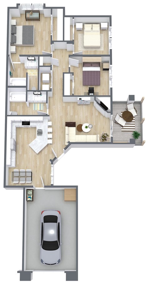 Floor plan for 3 beds, 2 baths, 1395 sqft