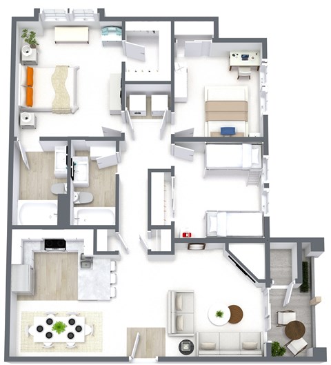 Floor plan for 3 beds, 2 baths, 1197 sqft