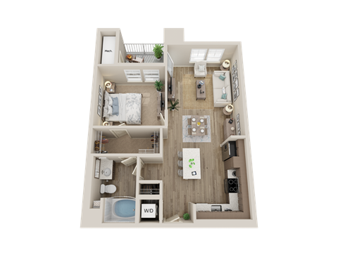 Floor plan for 1 bed, 1 bath, 701 sqft